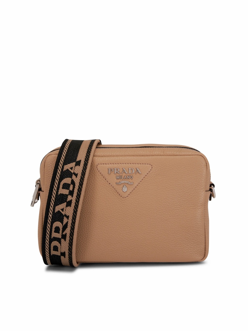 Prada Beige Pebbled Leather Belt Bag with Black Logo Strap